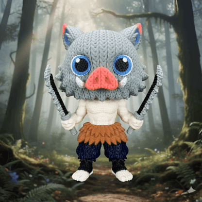 Inosuke Boar Mask 3D Action Figure - Demon Slayer Collectible (Crochet Texture)
