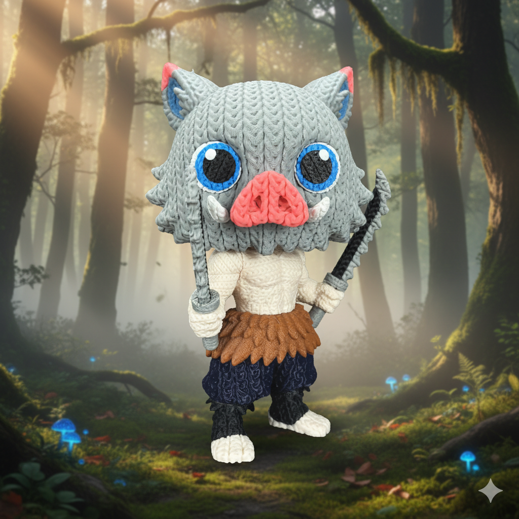 Inosuke Boar Mask 3D Action Figure - Demon Slayer Collectible (Crochet Texture)