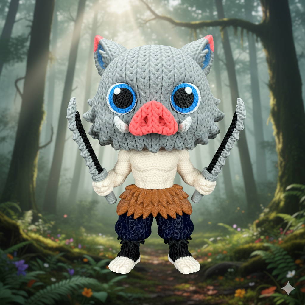 Inosuke Boar Mask 3D Action Figure - Demon Slayer Collectible (Crochet Texture)
