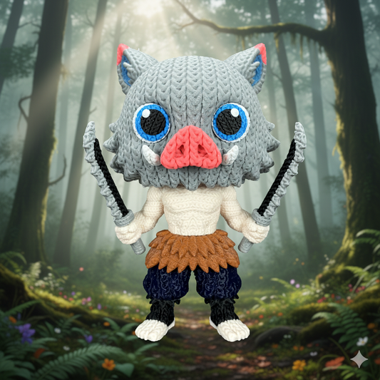 Inosuke Boar Mask 3D Action Figure - Demon Slayer Collectible (Crochet Texture)