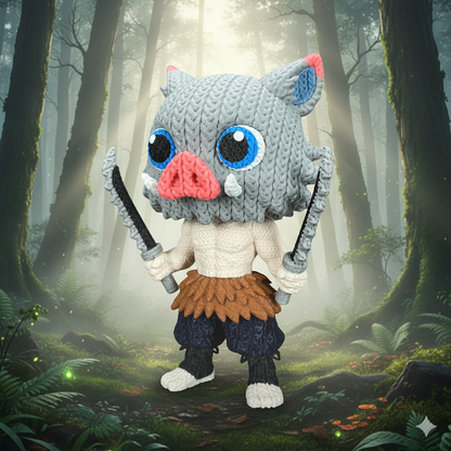 Inosuke Boar Mask 3D Action Figure - Demon Slayer Collectible (Crochet Texture)
