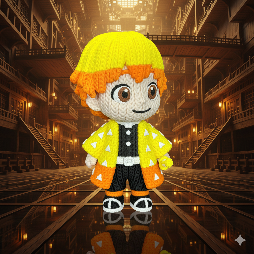 Zenitsu 3D Action Figure - Demon Slayer Collectible (Crochet Texture)